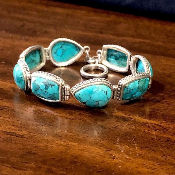 BARSE Oxidized Sterling Silver Teardrop Rectangle Turquoise Braided Bracelet - Picture 5 of 10